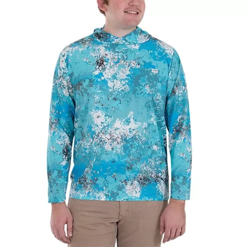 Habit Mens UPF 40+ UV Protection Hooded Performance Layer S Veil Camo Blue